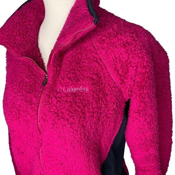 Columbia Full Zip Fleece Jacket Size Large Hot Pink Black Inserts 2 Zip Pockets - Picture 4 of 9
